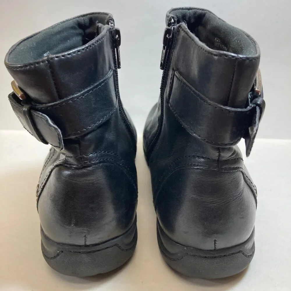 Clarks Christine Club Ankle Black Leather Boots Womens 9.5M Buckle Side Zipper - Picture 6 of 10
